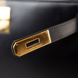 Hermes Handbag Kelly 28 Black Box Calfskin Leather Gold Hardware - Redeluxe