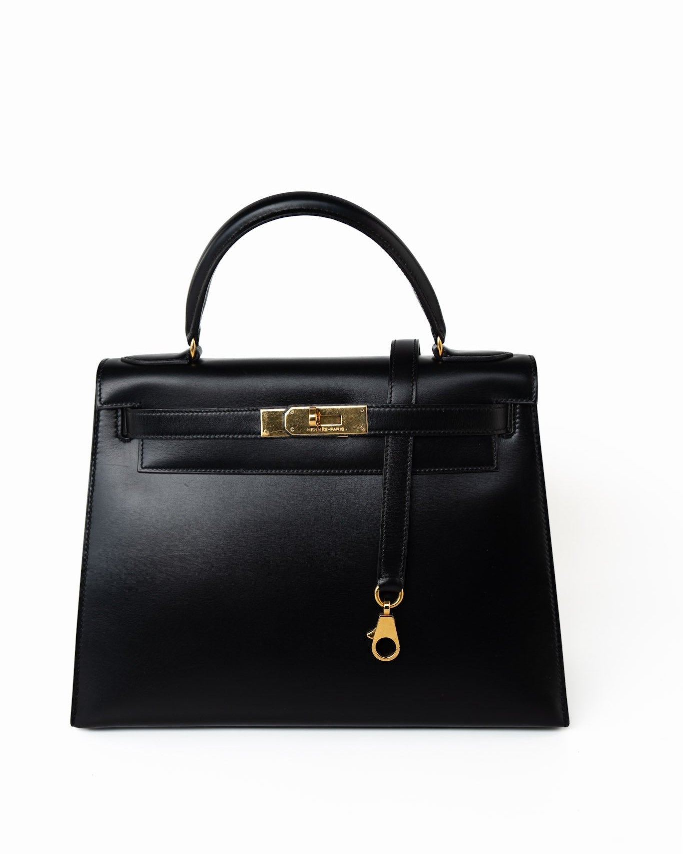 Hermes Handbag Kelly 28 Black Box Calfskin Leather Gold Hardware - Redeluxe