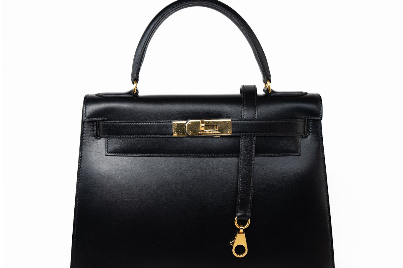 Hermes Handbag Kelly 28 Black Box Calfskin Leather Gold Hardware - Redeluxe