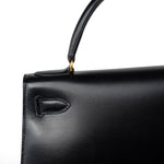 Hermes Handbag Kelly 28 Black Box Calfskin Leather Gold Hardware - Redeluxe