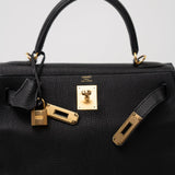 Hermes Handbag Kelly 28 Black Veau Togo Leather Gold Plated C Stamp - Redeluxe