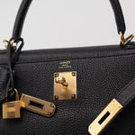 Hermes Handbag Kelly 28 Black Veau Togo Leather Gold Plated C Stamp - Redeluxe