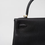 Hermes Handbag Kelly 28 Black Veau Togo Leather Gold Plated C Stamp - Redeluxe