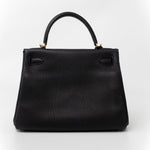 Hermes Handbag Kelly 28 Black Veau Togo Leather Gold Plated C Stamp - Redeluxe