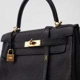 Hermes Handbag Kelly 28 Black Veau Togo Leather Gold Plated C Stamp - Redeluxe