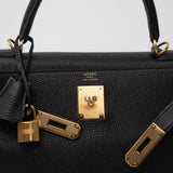 Hermes Handbag Kelly 28 Black Veau Togo Leather Gold Plated C Stamp - Redeluxe