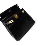 Hermes Handbag Kelly / Black Kelly 28 Black Box Calfskin Gold Plated V Stamp - Redeluxe