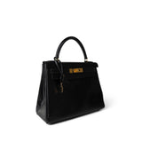 Hermes Handbag Kelly / Black Kelly 28 Black Box Calfskin Gold Plated V Stamp - Redeluxe