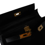 Hermes Handbag Kelly / Black Kelly 28 Retourne Black Box Calfskin Leather Gold Plated Hardware A Square Stamp - Redeluxe