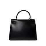 Hermes Handbag Kelly / Black Kelly 28 Sellier Black Box Calfskin Gold Plated P Circle Stamp - Redeluxe