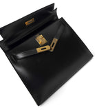 Hermes Handbag Kelly / Black Kelly 28 Sellier Black Box Calfskin Gold Plated P Circle Stamp - Redeluxe