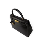 Hermes Handbag Kelly / Black Kelly 28 Sellier Black Box Calfskin Gold Plated P Circle Stamp - Redeluxe