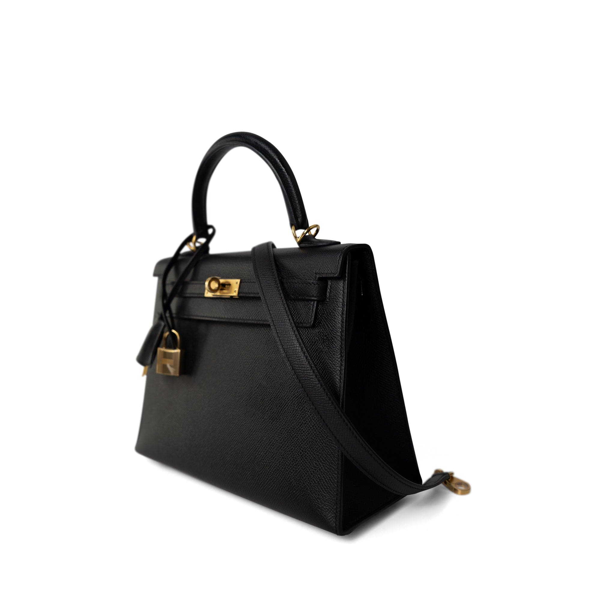 Hermes Handbag Kelly / Black Kelly Sellier 25 Black Veau Epsom Leather Gold Plated Hardware C Stamp - Redeluxe