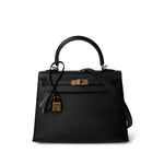 Hermes Handbag Kelly / Black Kelly Sellier 25 Black Veau Epsom Leather Gold Plated Hardware C Stamp - Redeluxe