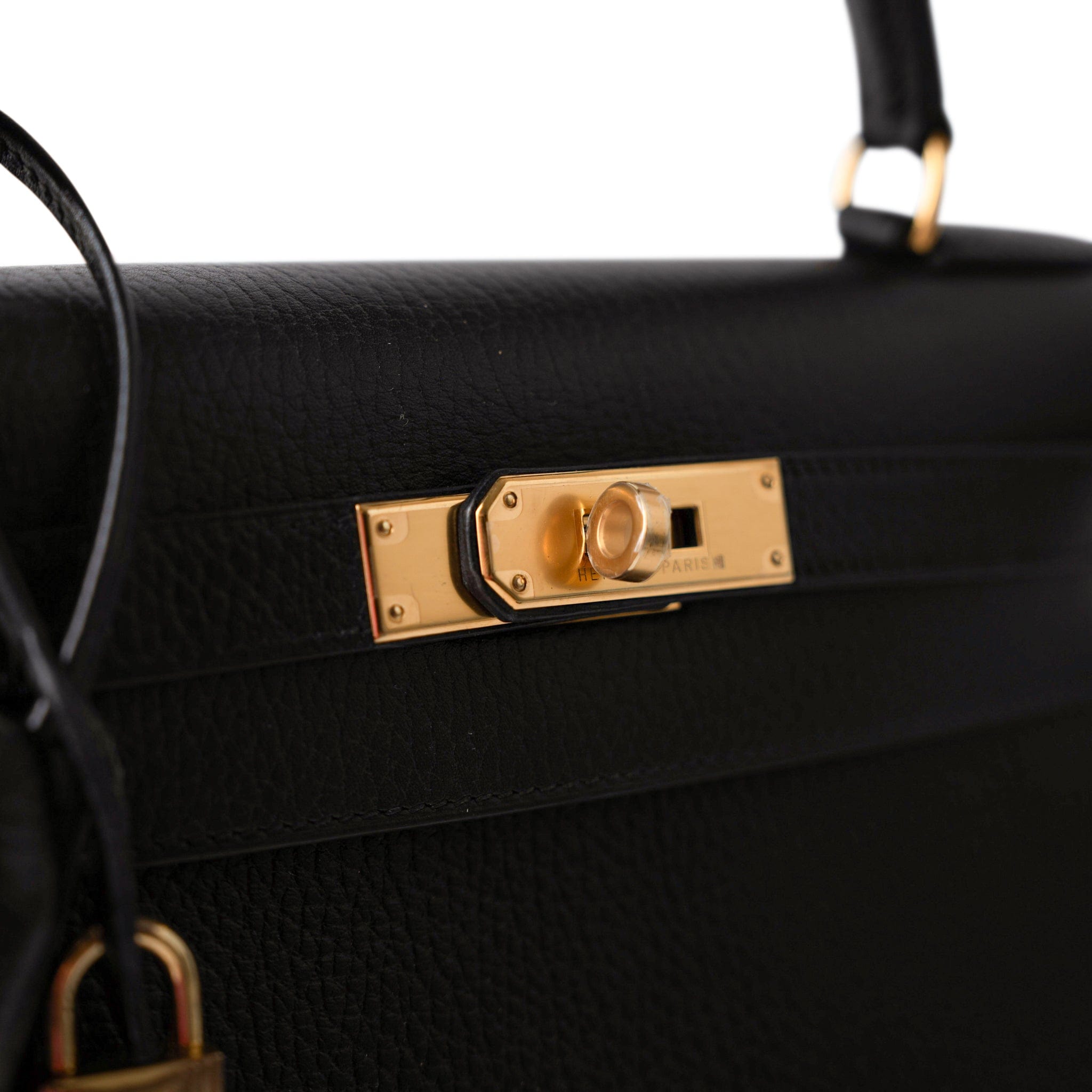 Hermes Handbag Kelly / Black Kelly Sellier 28 Black Ardennes Gold Plated A Square Stamp - Redeluxe