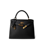 Hermes Handbag Kelly / Black Kelly Sellier 28 Black Ardennes Gold Plated A Square Stamp - Redeluxe