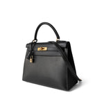 Hermes Handbag Kelly / Black Kelly Sellier 28 Black Ardennes Gold Plated A Square Stamp - Redeluxe