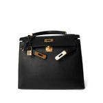 Hermes Handbag Kelly / Black Kelly Sellier 28 Black Ardennes Gold Plated A Square Stamp - Redeluxe