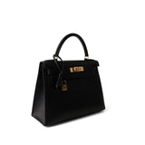 Hermes Handbag Kelly / Black Kelly Sellier 28 Black Ardennes Gold Plated A Square Stamp - Redeluxe