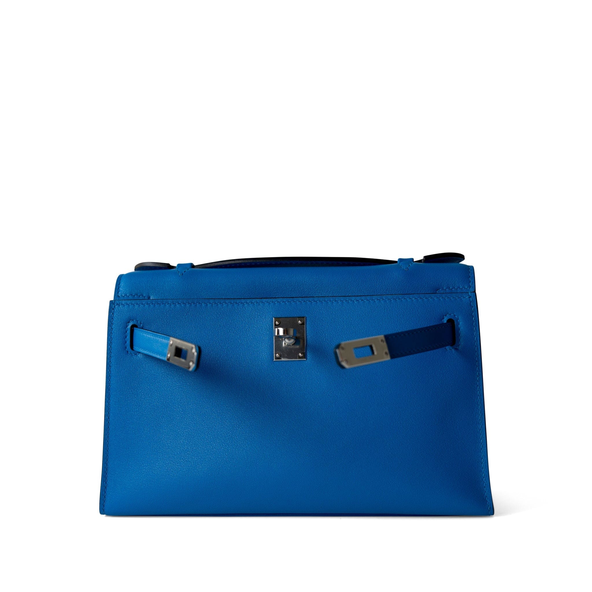 Hermes Handbag Kelly / Blue Kelly Pochette Swift Blue Zanzibar Palladium Hardware D stamp - Redeluxe