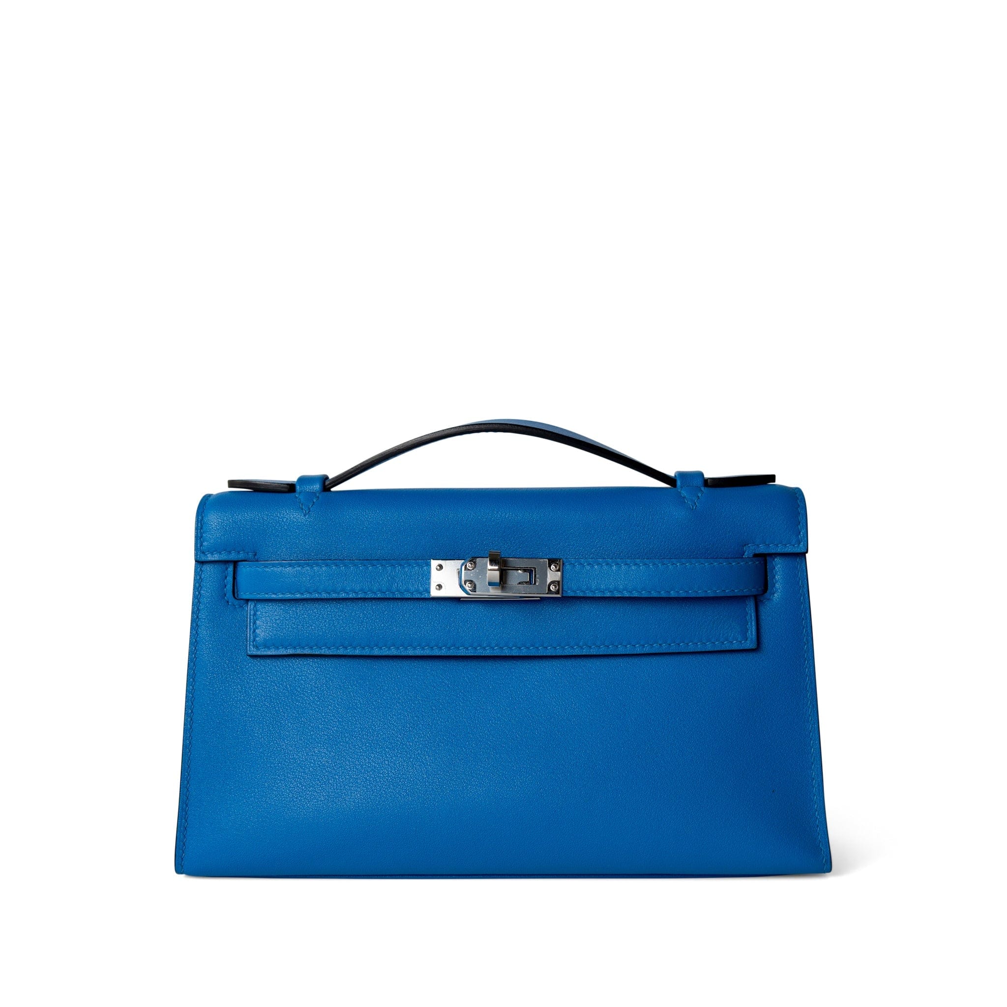 Hermes Handbag Kelly / Blue Kelly Pochette Swift Blue Zanzibar Palladium Hardware D stamp - Redeluxe