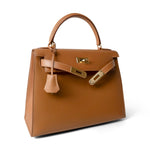 Hermes Handbag Kelly / Brown Kelly Sellier 28 Gold Natural Chamonix Plated A Square Stamp - Redeluxe