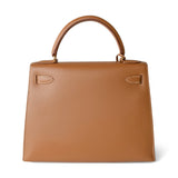 Hermes Handbag Kelly / Brown Kelly Sellier 28 Gold Natural Chamonix Plated A Square Stamp - Redeluxe