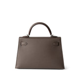 Hermes Handbag Kelly / Grey Hermes Kelly Mini II Etain (greige) Veau Epsom Leather Palladium plated Y Stamp - Redeluxe