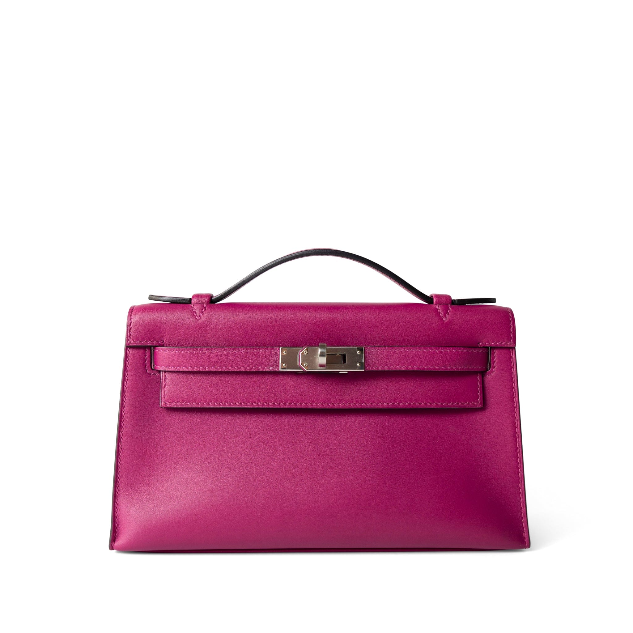 Hermes Handbag Kelly Kelly Pochette Rose Pourpre Swift Palladium Plated Hardware C Stamp - Redeluxe