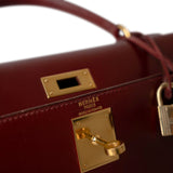 Hermes Handbag Kelly / Red Kelly 28 Rouge Box Calfskin Gold Plated V Stamp - Redeluxe