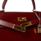 Hermes Handbag Kelly / Red Kelly 28 Rouge Box Calfskin Gold Plated V Stamp - Redeluxe