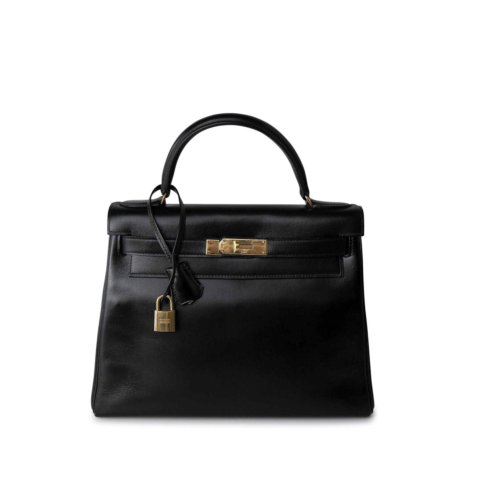 Hermes Handbag Kelly Retourne Black Box Calfskin Gold Plated Y Stamp - Redeluxe