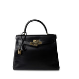 Hermes Handbag Kelly Retourne Black Box Calfskin Gold Plated Y Stamp - Redeluxe