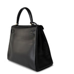 Hermes Handbag Kelly Retourne Black Box Calfskin Gold Plated Y Stamp - Redeluxe