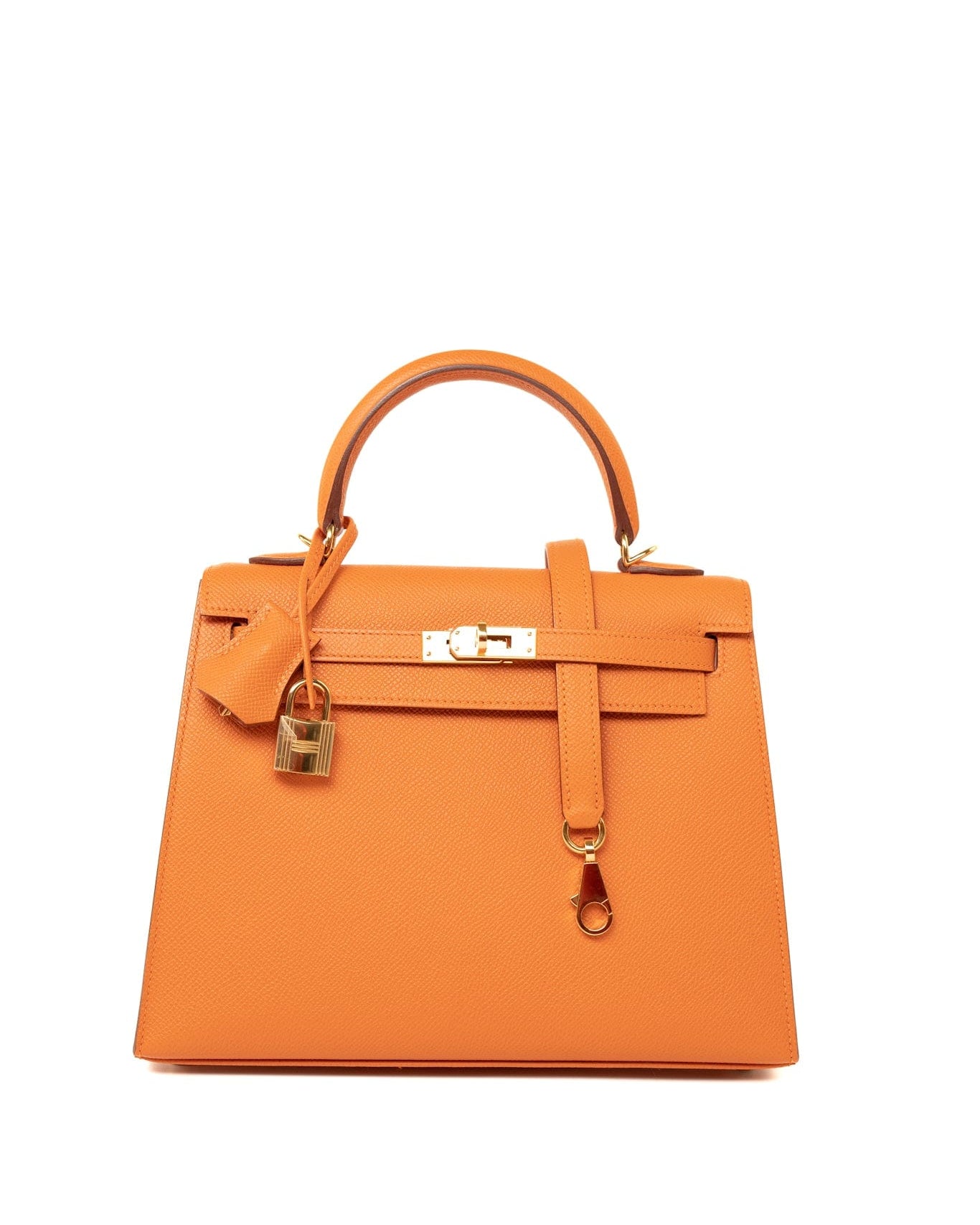 Hermes Handbag Kelly Sellier 25 Orange Veau Epsom Leather Gold Plated R Stamp - Redeluxe