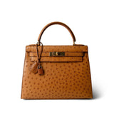 Hermes Handbag Kelly Sellier 28 Natural Ostrich Gold Plated (X) Stamp - Redeluxe