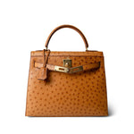 Hermes Handbag Kelly Sellier 28 Natural Ostrich Gold Plated (X) Stamp - Redeluxe