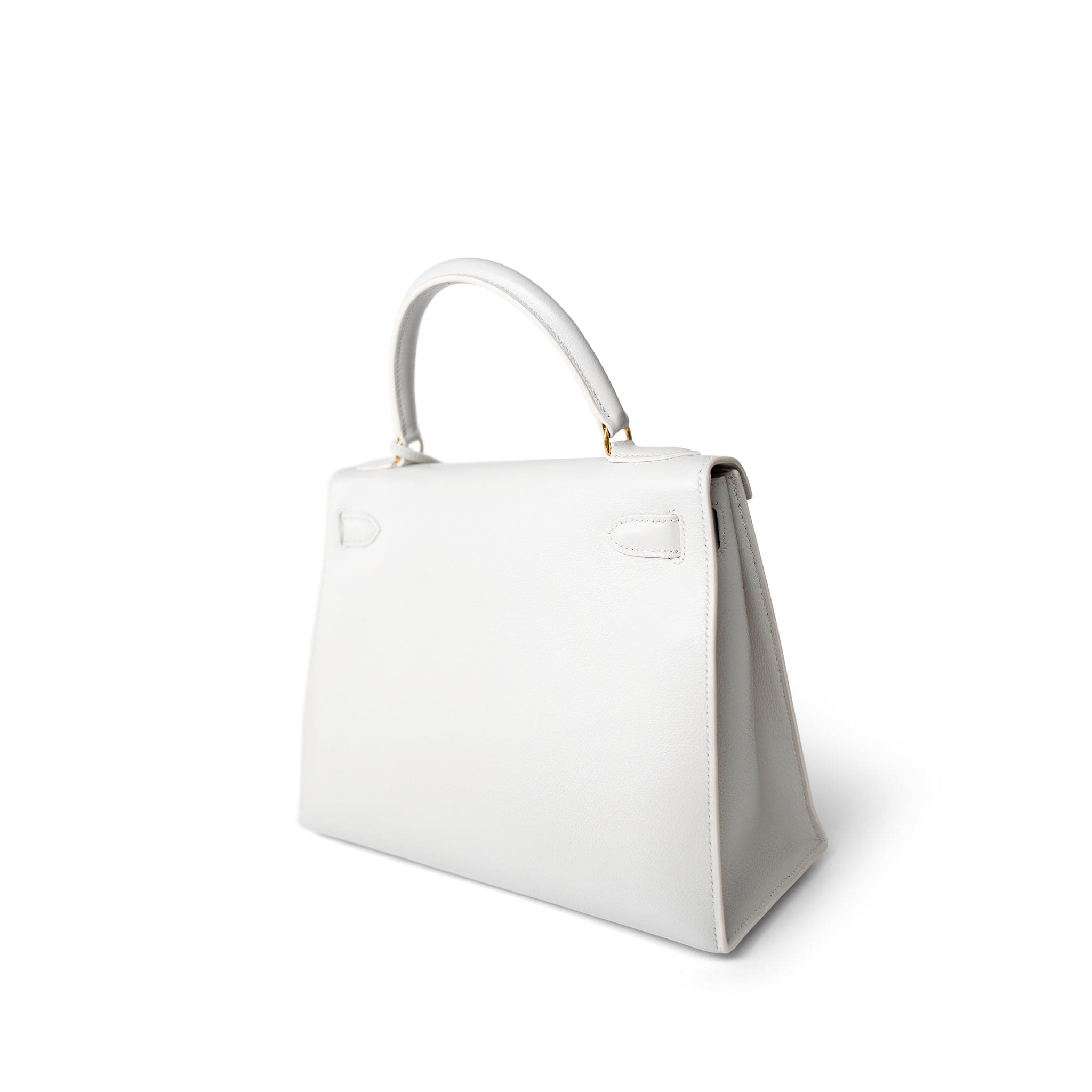 Hermes Handbag Kelly / White Kelly Sellier 28 White Veau Graine Gold Plated W Circle Stamp - Redeluxe