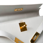 Hermes Handbag Kelly / White Kelly Sellier 28 White Veau Graine Gold Plated W Circle Stamp - Redeluxe