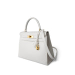 Hermes Handbag Kelly / White Kelly Sellier 28 White Veau Graine Gold Plated W Circle Stamp - Redeluxe