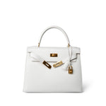 Hermes Handbag Kelly / White Kelly Sellier 28 White Veau Graine Gold Plated W Circle Stamp - Redeluxe