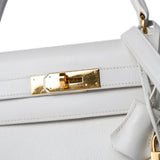 Hermes Handbag Kelly / White Kelly Sellier 28 White Veau Graine Gold Plated W Circle Stamp - Redeluxe