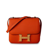 Hermes Handbag Orange / 18 / Epsom Orange Feu Constance 18 Veau Epsom Leather Gold Plated Hardware X Stamp - Redeluxe