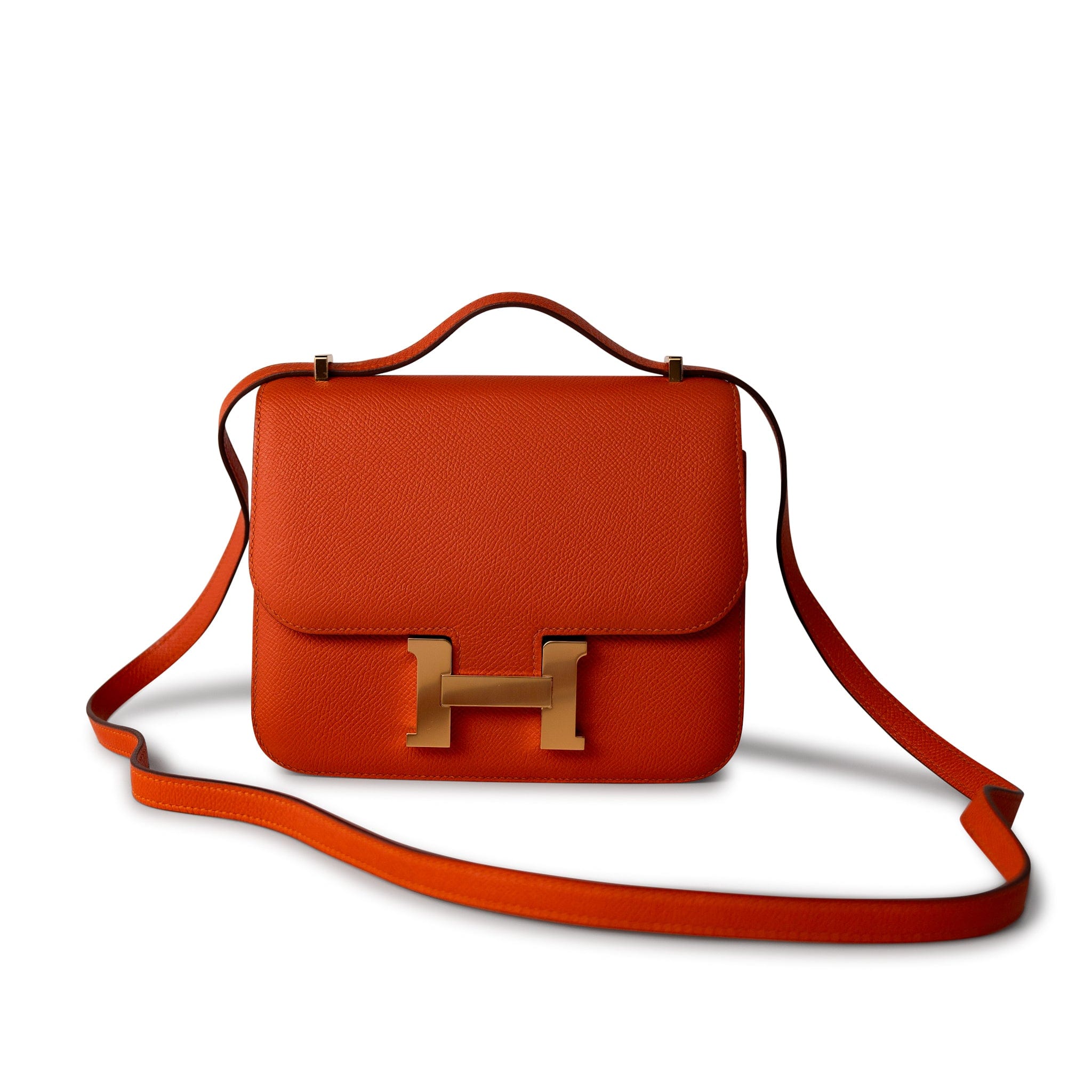 Hermes Handbag Orange / 18 / Epsom Orange Feu Constance 18 Veau Epsom Leather Gold Plated Hardware X Stamp - Redeluxe
