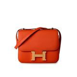 Hermes Handbag Orange / 18 / Epsom Orange Feu Constance 18 Veau Epsom Leather Gold Plated Hardware X Stamp - Redeluxe