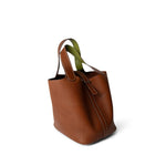 Hermes Handbag Picotin / Brown Picotin 18 Natural Barenia Palladium Plated J Square Stamp Fauve / Vert Anise - Redeluxe