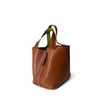 Hermes Handbag Picotin / Brown Picotin 18 Natural Barenia Palladium Plated J Square Stamp Fauve / Vert Anise - Redeluxe