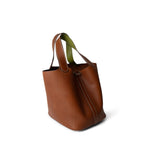 Hermes Handbag Picotin / Brown Picotin 18 Natural Barenia Palladium Plated J Square Stamp Fauve / Vert Anise - Redeluxe