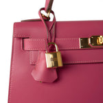 Hermes Handbag Pink Kelly 28 Rose Lipstick Veau Tadelakt Gold Plated Hardware C Stamp - Redeluxe