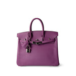 Hermes Handbag Purple Birkin 25 Cyclamen Veau Epsom Palladium Plated L Square Stamp - Redeluxe